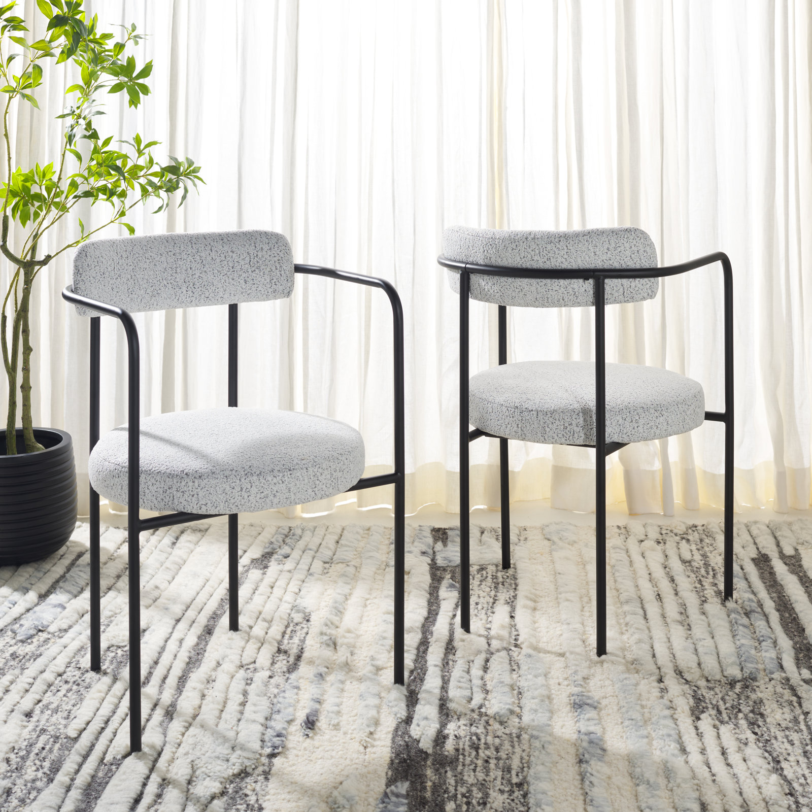 Liana Boucle Dining Arm Chair, Light Gray Boucle