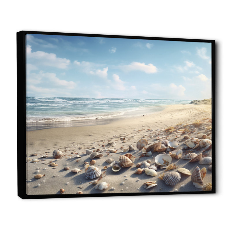 Seaside Seashell Treasures IV - Imprimé, H 16 po x l 32 po x P 1 po, Cadre flottant noir