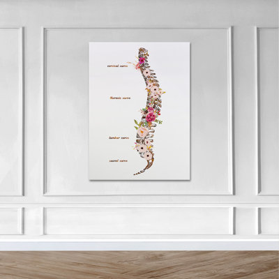 «A Backbone Full Of Flowers» - Courbe cervicale, courbure lombaire, courbure sacrée - 1 pièce, impression sur toile tendue
