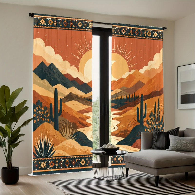 Rideau filtrant 2 pièces Boho Desert Landscape, W52inch*H84inch×2PCS