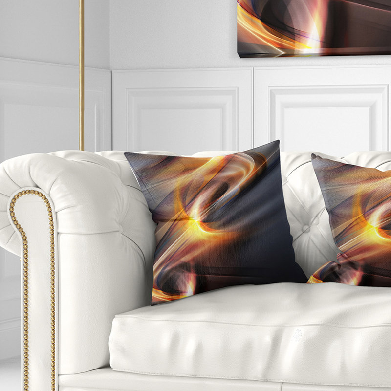 Art jaune clair et gris - coussin abstrait imprimé, 16 po x 1 po, Coussin décoratif