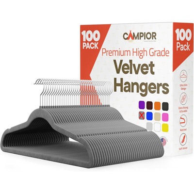 Gray Velvet Hangers 100 Pack – 360° Swivel Hook, Non-Slip and Space Saving Hangers, Heavy-Duty 11 lbs Weight Capacity - Smooth Velvet Finish for Crease-Free Clothes and Effortless Closet Organization