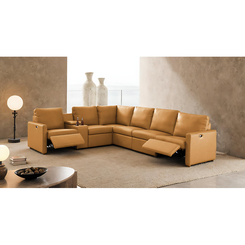 The Seaside Reclining Sectional Sofa, Camel Genuine Leather