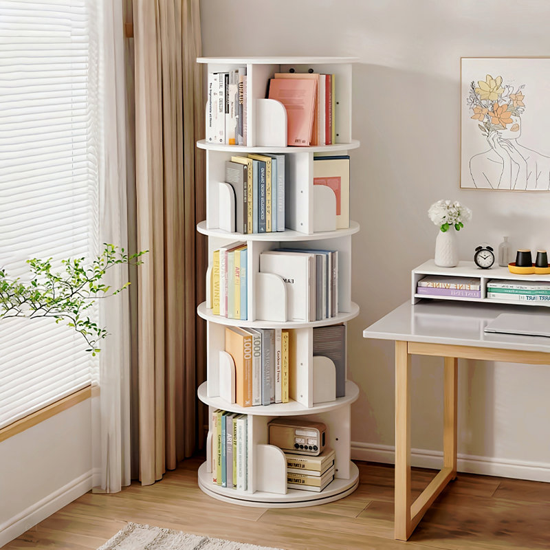 Bibliothèque rotative à 5 niveaux, étagère ronde rotative à 360 °, peu encombrante, petite bibliothèque rotative pour chambre à coucher, salon, maison, bureau
