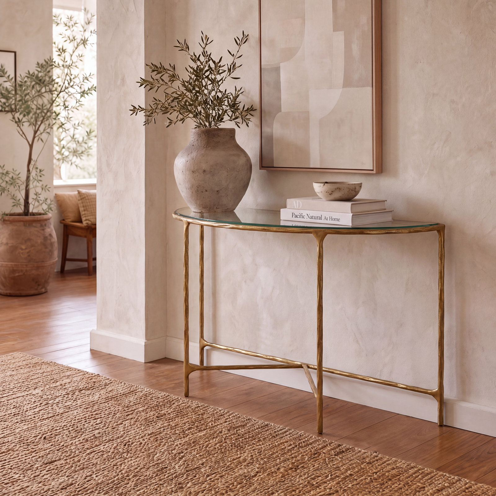 Evelynn 36'' Console Table, Clear, Brass