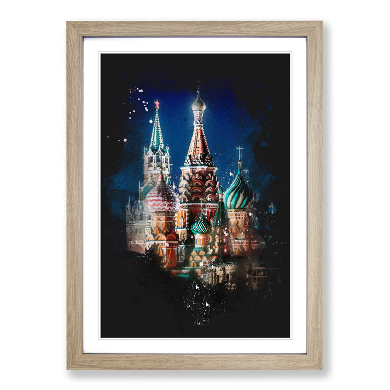 The Kremlin in Moscow Russia - Picture Frame Graphic Art Print, 87cm H x 62cm W x 2cm D, Oak Framed