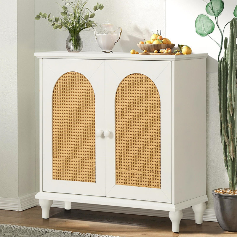 Buffet 2 portes en rotin, Blanc