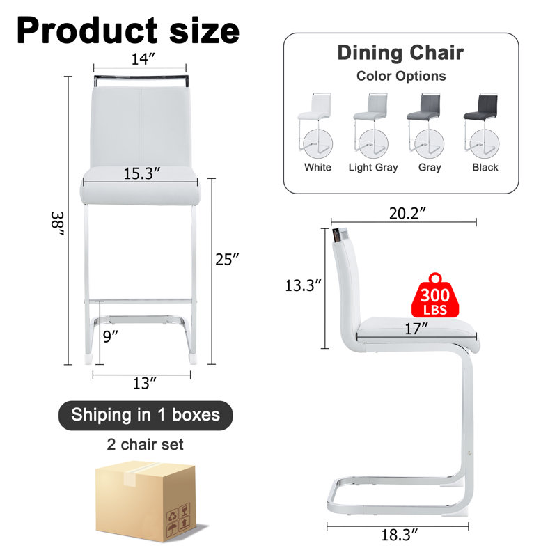 Chatrice 25'' Faux Leather Bar Stool, White, Silver
