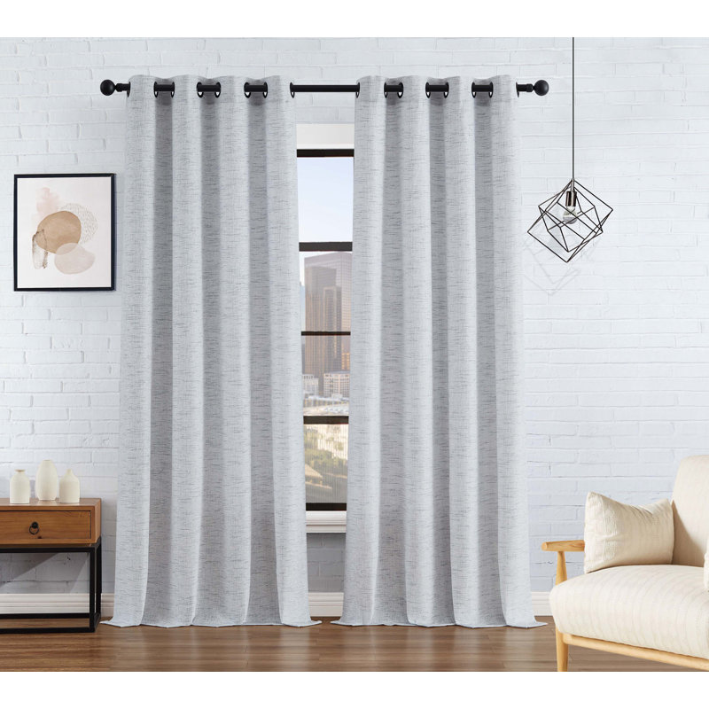 Lucky Brand Synthetic Semi-Sheer Grommet Curtain Panels, Gray, 52" W x 96" L