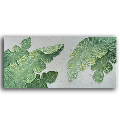 Handmade Modern Wall Art Oil Paintings , Textured Wall Art Green Large leaf plant  Artwork Painting,Wall Art for Living Room Bedroom office Wall Decor Home