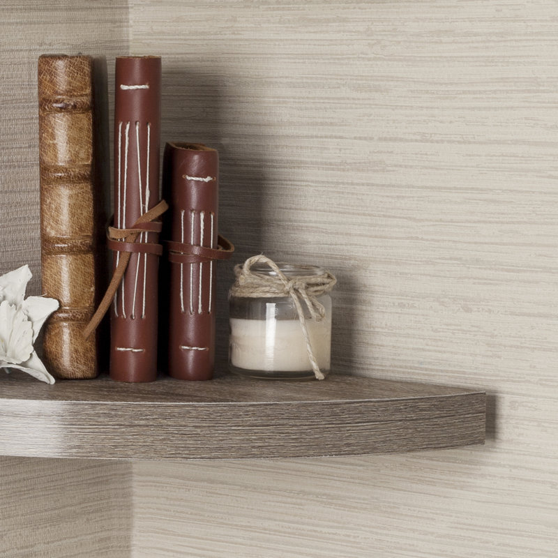 Floating Half-Circle Corner Ledge Shelf Set, Oak