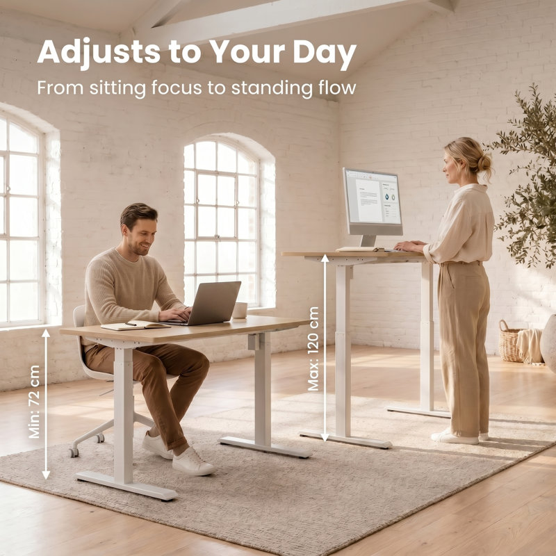 Aario One Piece Electric Height Adjustable Standing Desk with USB Charger, White/White, 120cm W x 60cm D