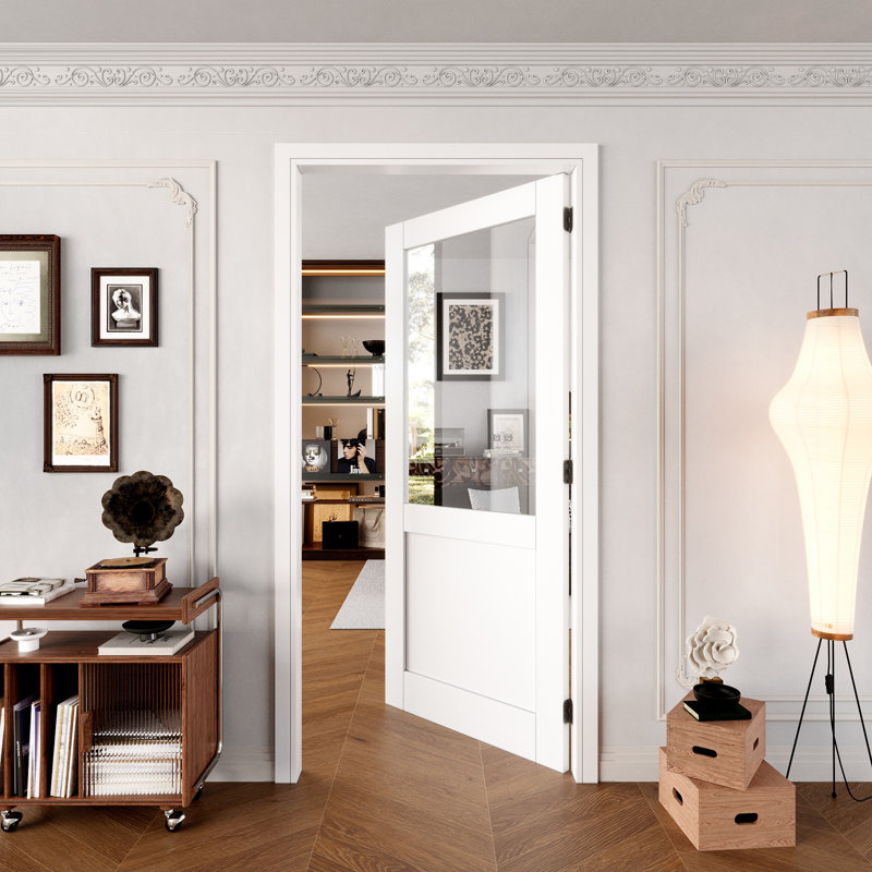 Interior Half Clear Glass Panel Pantry Door Slab Modern Pantry Door Solid Core Primed Standard Door Without Hardware
