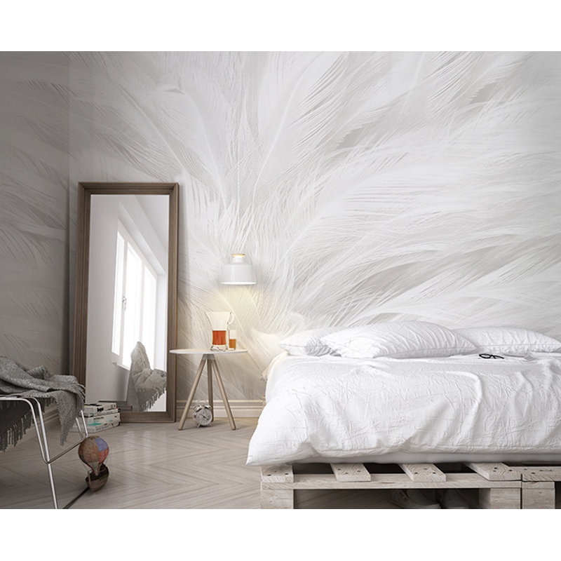 Badgett Monochrome Scandinavian Abstraction Feather Wall Mural, 106”L x 187”W