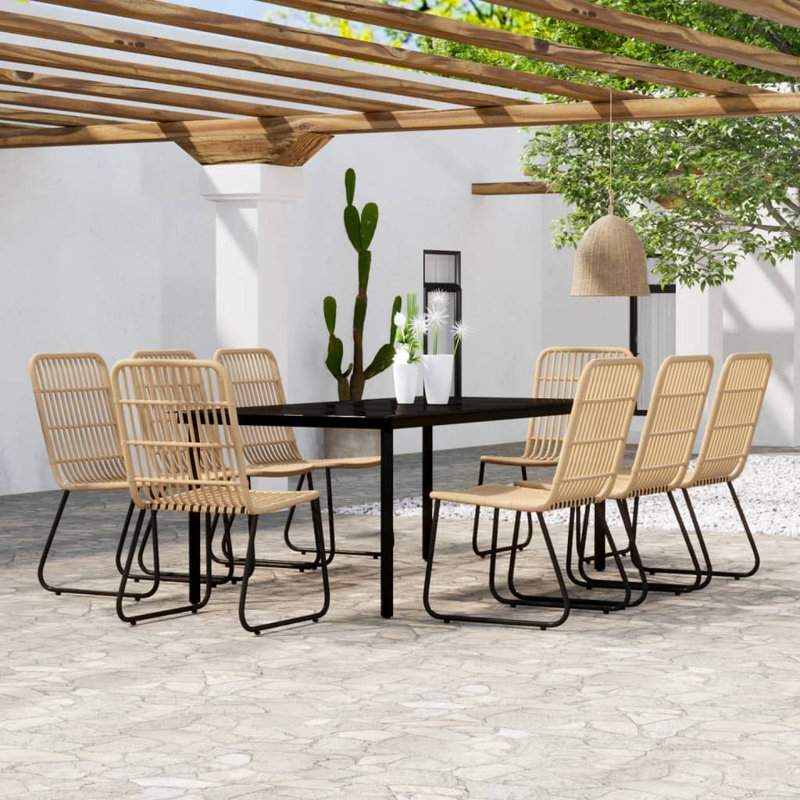 Long Dining Set, 29.1" H x 78.8" W x 39.4" D, 8, Oak