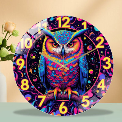 Horloge murale colorée hibou coloré - 12 po