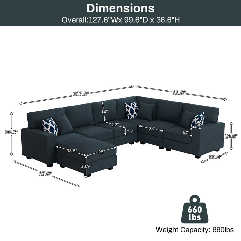 Flexible Combination Module Reversible Sectional Sofa, Charcoal Polyester Blend