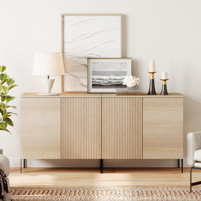 Union Rustic 63" Modern Wood Reeded Dresser Set Of 2 With Doors, Minimalist Dresser Organizer Storage Cabinet For Bedroom,Living Room, Entryway