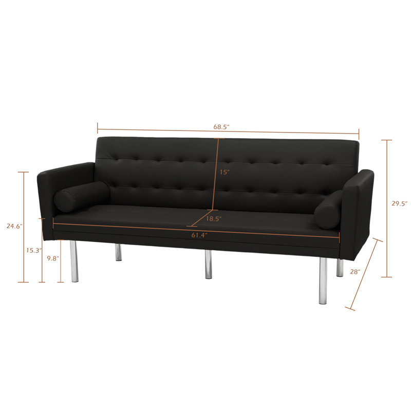 Canapé-lit simple en velours de 68,5 po Hollilouise, Velours noir