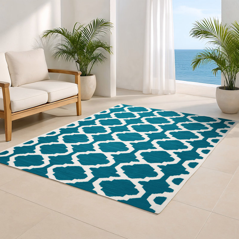 Tapis bleu intérieur et extérieur Trellis, Rectangulaire 3 pi x 5 pi