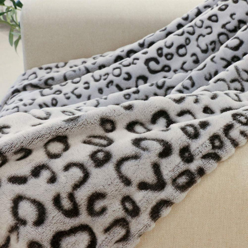 King Size Gray Leopard Fleece Reversible Blanket