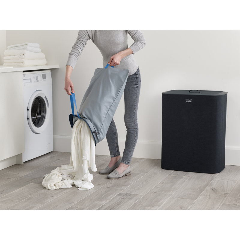 Joseph Joseph Tota Laundry Hamper Separation Basket with Lid, Carbon Black, 90-Liter (15.75" x 22.25" x 28")