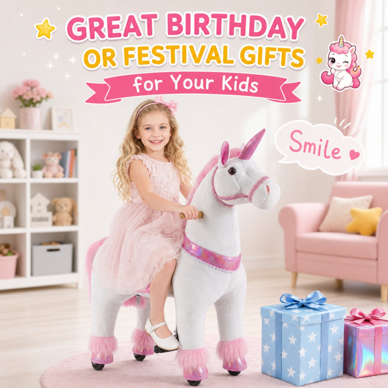 Unicorn Ride-On, peluche mécanique, sans batterie, charge maximale de 187 lb, Large Size for Age 6-Adult, Pink