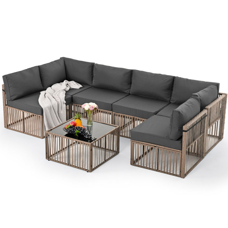 Latitude Run® Wishard 104.8'' Wicker Outdoor Patio Sectional Set with ...