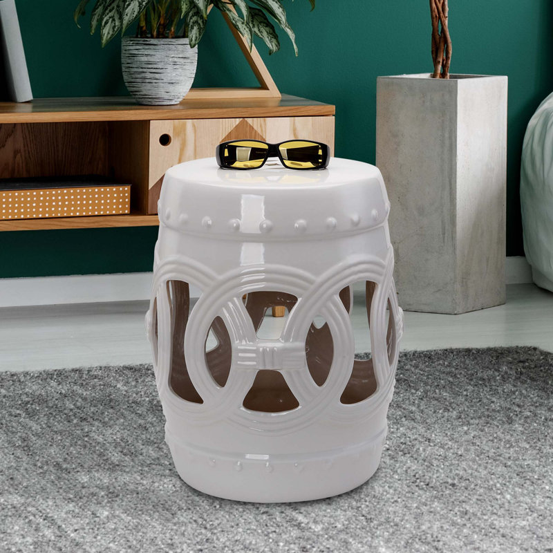 Tabouret de jardin 14 po x 17 po en céramique avec anneau double noué et matériau émaillé robuste, table de bout décorative