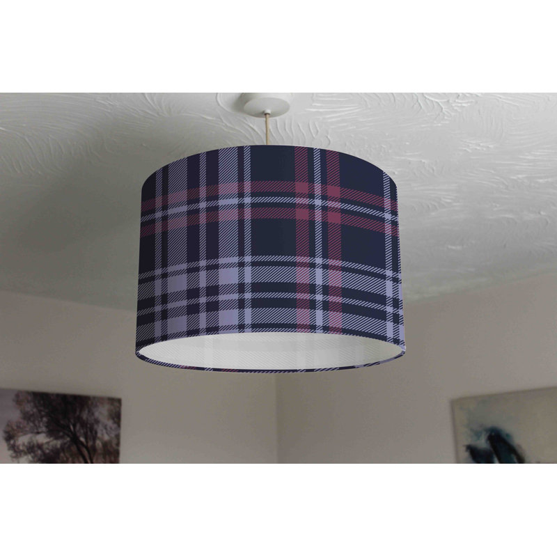 Tartan Plaid Pattern 25cm H Cotton Drum Pendant Shade ( Uno )