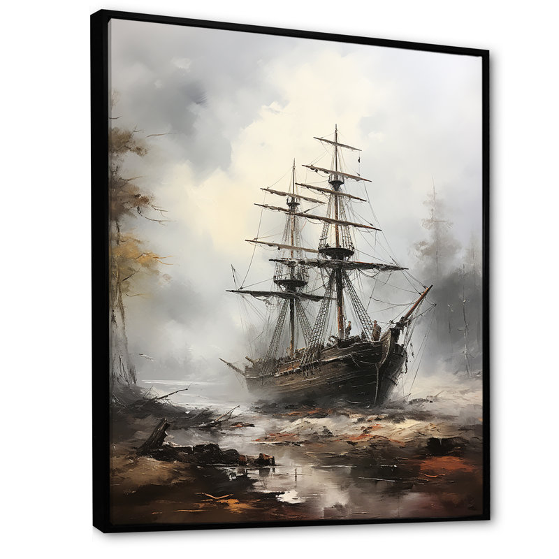 Pirate Ghost Ship 3 - Pirate Wall Art, Black Floater Framed, 32" H x 16" W x 1" D