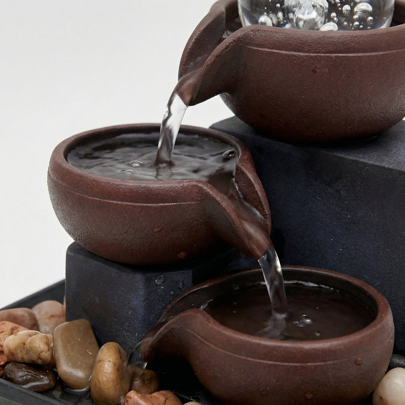 Four level desktop fountain with LED light, Gray/Brown
