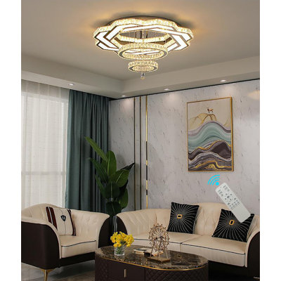 D24'' Bedroom Crystal Ceiling Chandelier Living room Foyer 3000-6000K Dimmable LED Lighting