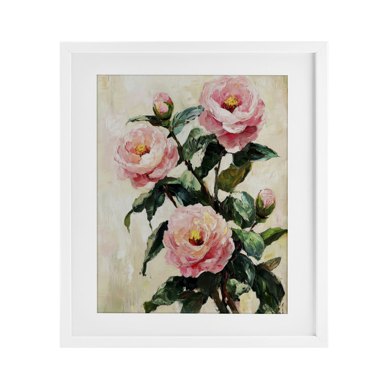 Coquelicots roses peints avec bourgeons, reproduction sous verre, conception de Petal Prints Design, H 21 po x l 17 po