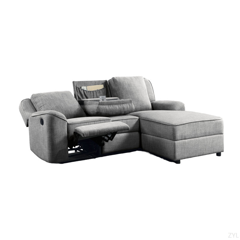 Gray Linen Sectional Sofa With Dropdown Table