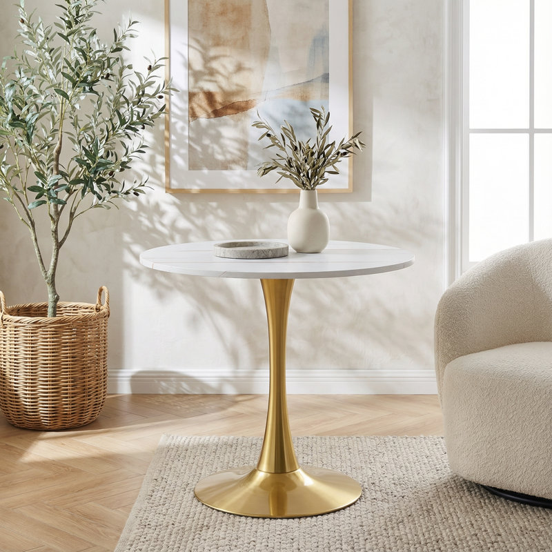 Modern Round Pedestal Dining Table with Space-Saving Design and Durable Engineered Wood Top for Small Kitchens, Dining Nooks, and Apartments