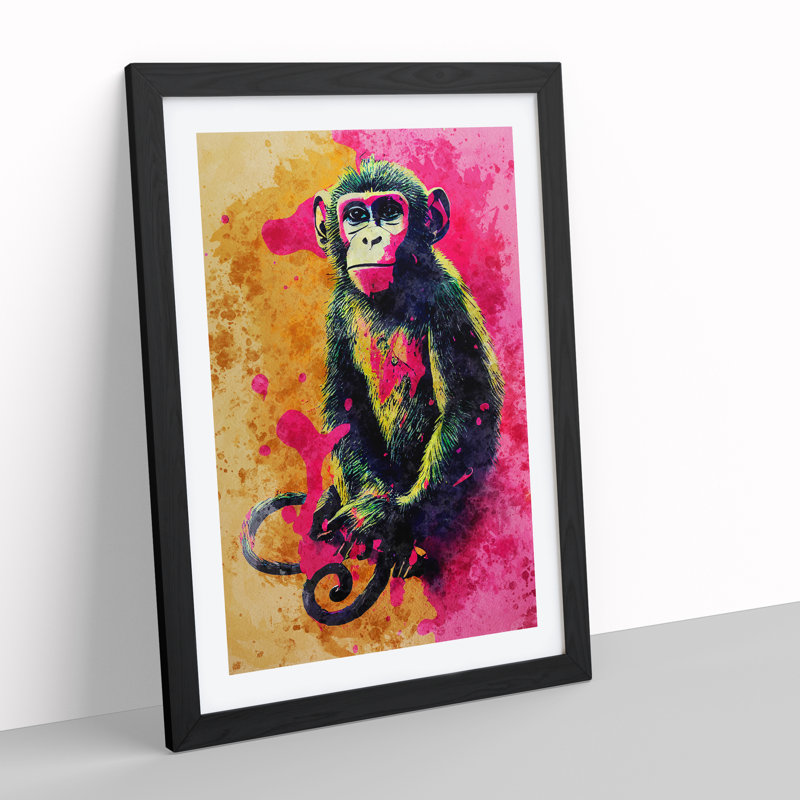 Paint Splash Monkey No.3 - Framed Print, Black Framed, 64cm H x 46cm W x 2cm D
