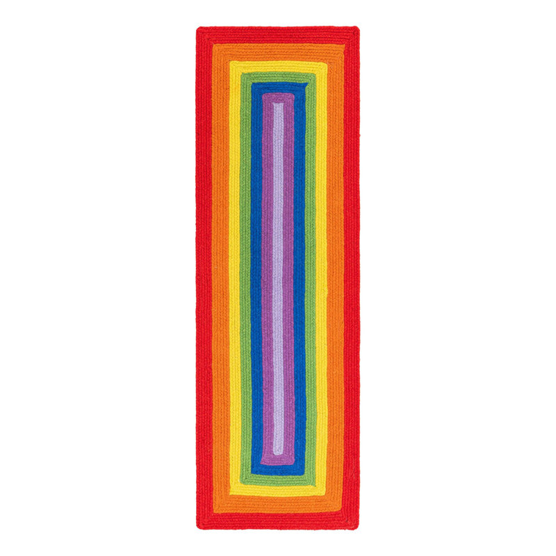 Ebern Designs Hand Braided Rainbow Wool Rug, Runner 2' x 6'1"