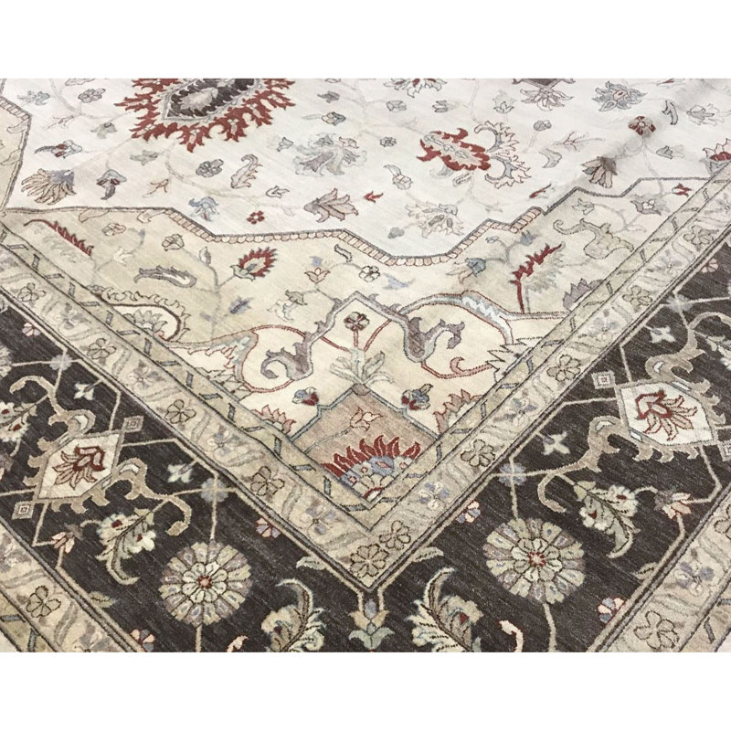 Hand-Knotted High-Quality Cream and Brown Area Rug