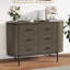 Commode cannelée en bois à 6 tiroirs avec dessus en faux marbre et poignées, profil courbé, chambre à coucher, couloir, garde-robe-890460309