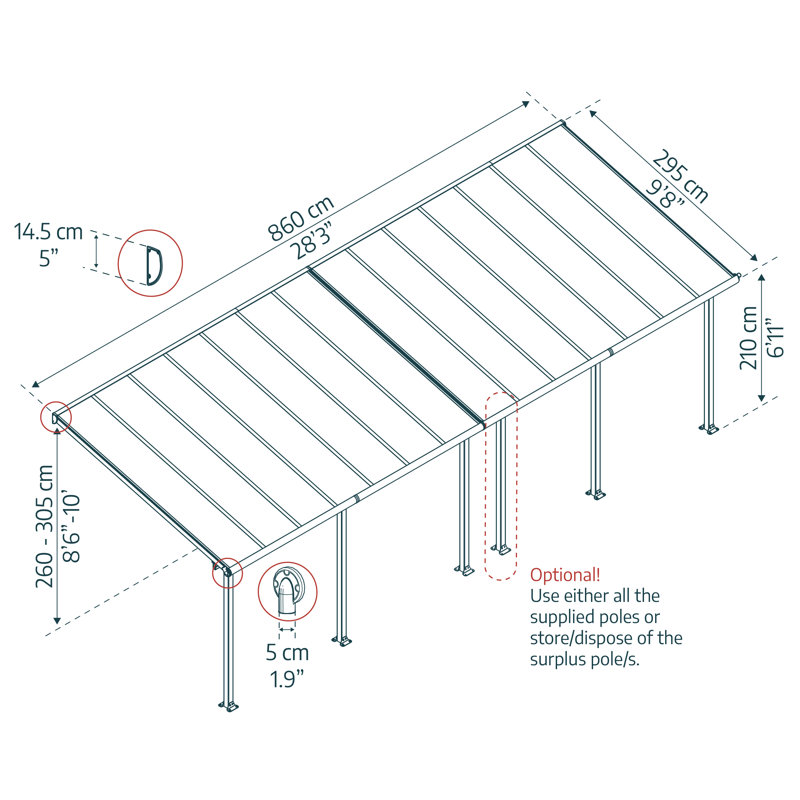 Auvent de patio en polycarbonate, 10 pi x 28 pi, Blanc