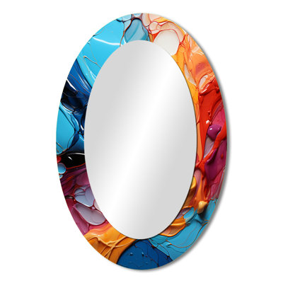 Teal Orange Abstract Fractal Collage Symphony - Abstract Oval Decorative Mirror On Metal