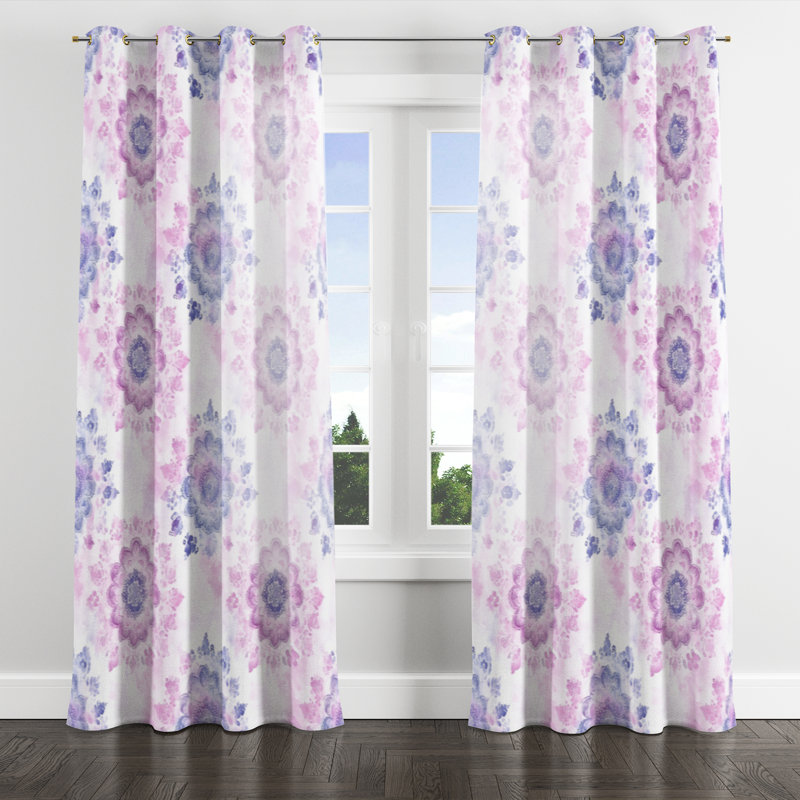 Rideaux marocains pour la chambre à coucher - Rideau contemporain à œillets pastel Boho Mandala - 1 panneau, Œillets dorés