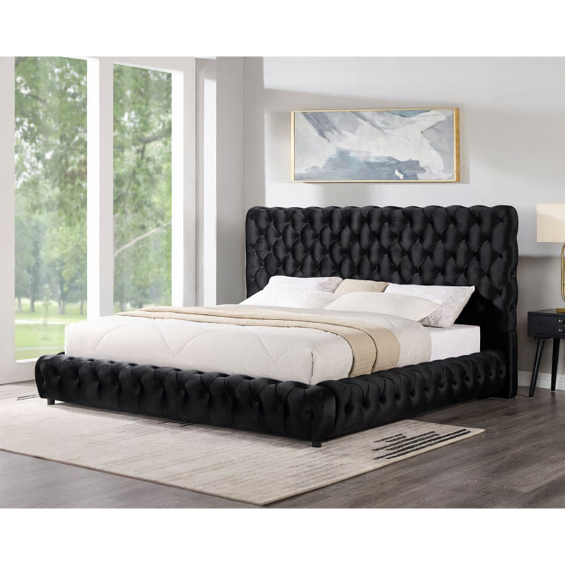 Lit plateforme en velours noir Dreamer, Grand, Noir