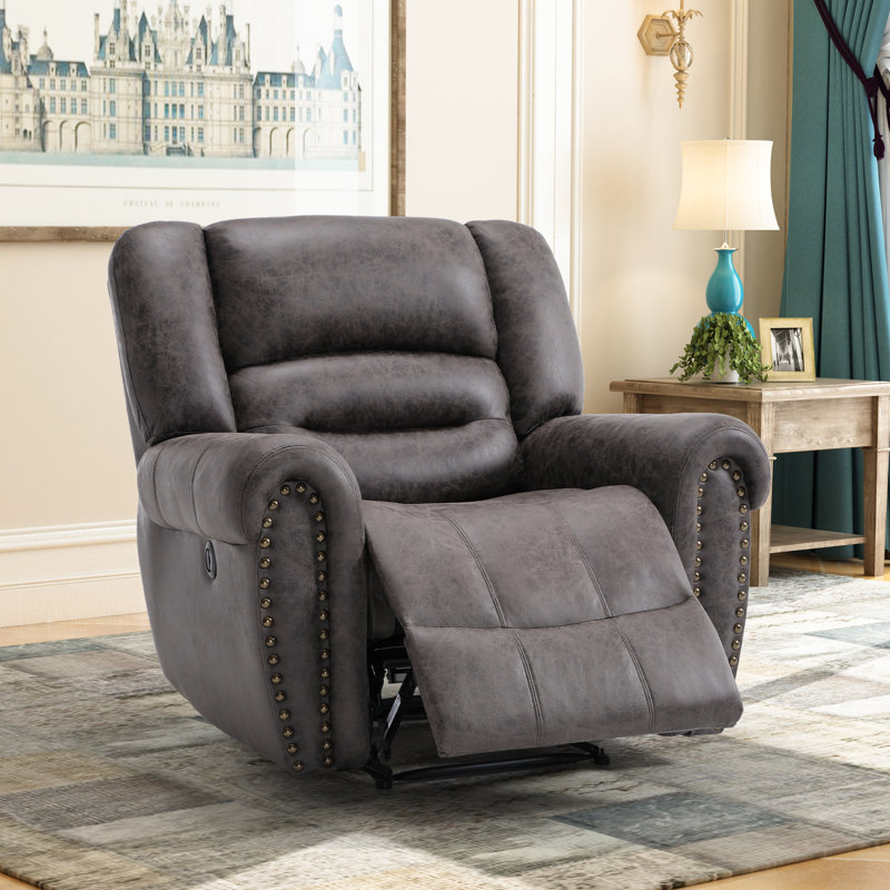 Intars 39.8" Wide Classic and Overstuffed Top Faux Leather Power Standard Recliner with USB Port