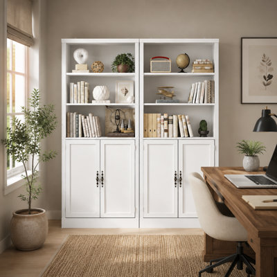 Ensemble de 2 bibliothèques de 71,4 po de hauteur avec portes, bibliothèque à 6 niveaux avec poignées rétro pour bureau à domicile, salon