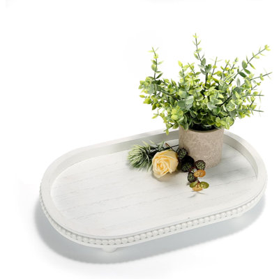 Plateau décoratif perlé en bois pour la décoration intérieure, plateau de service rustique pour table basse, salon, comptoir de cuisine et centre de table