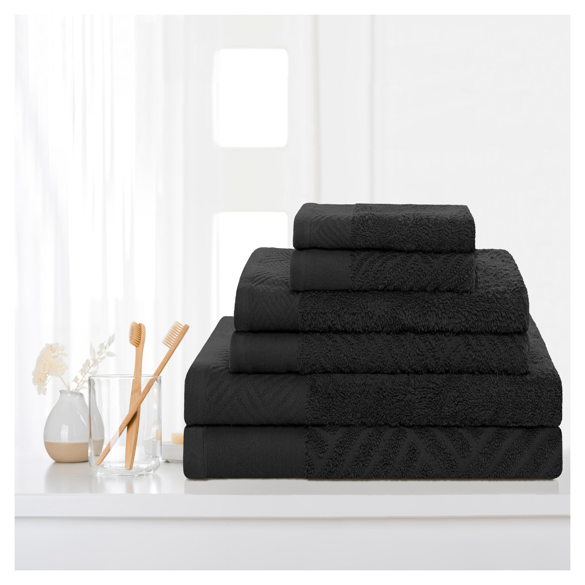 Aldin 6 Piece Certified Egyptian Cotton Towel Set, Black