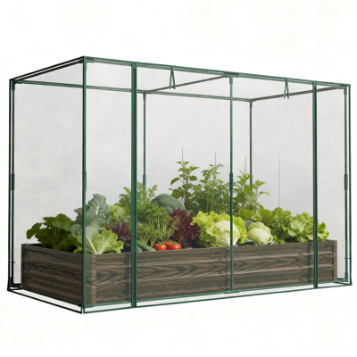Galvanized Raised Garden Bed with Mesh Crop Cage, Rectangular Planter Box with Animal Protection Net