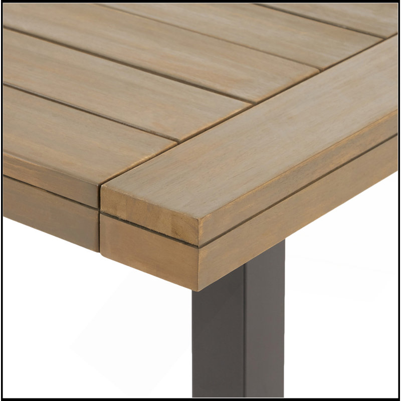 Table de salle à manger d'extérieur en bois d'acacia durable avec structure en métal rustique, résistante aux intempéries et facile à entretenir pour une utilisation sur le patio